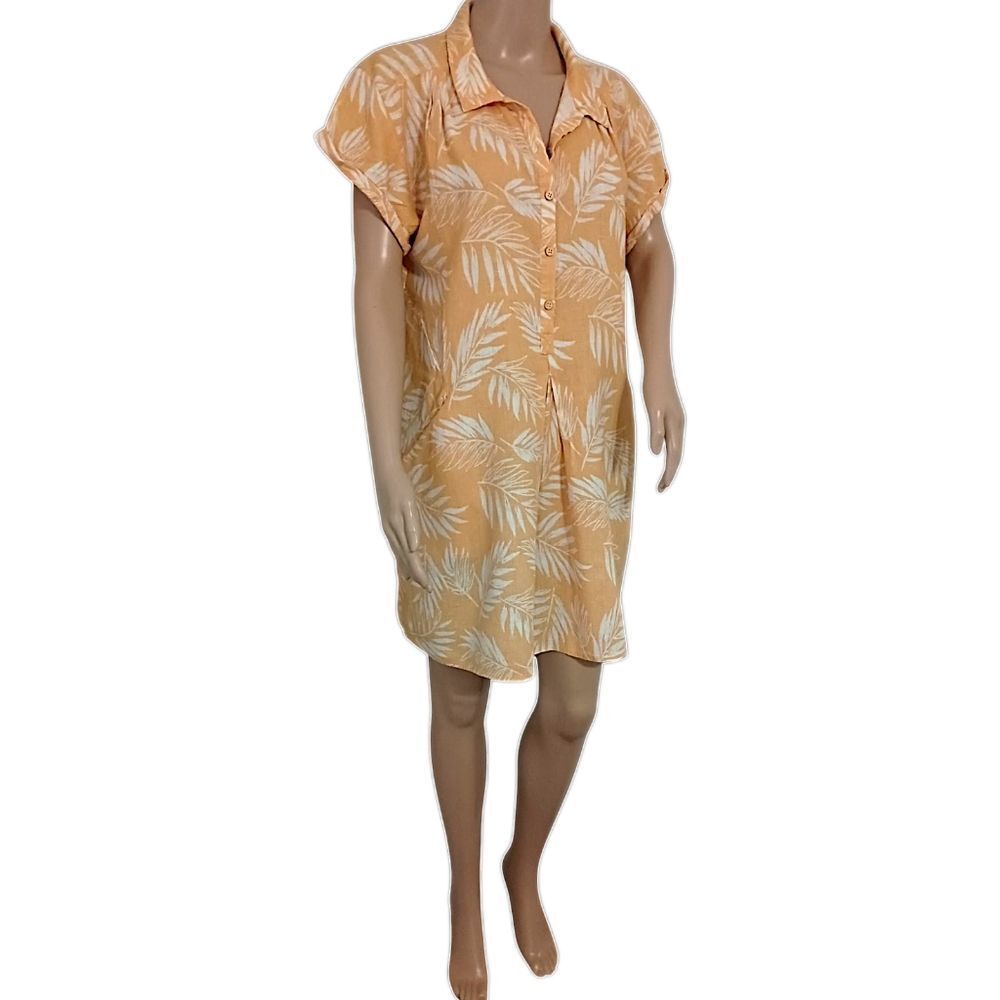 Faherty Hana Linen Shirt Dress S Palm Leaf Print Button Front Coastal Resort - Picture 3 of 16